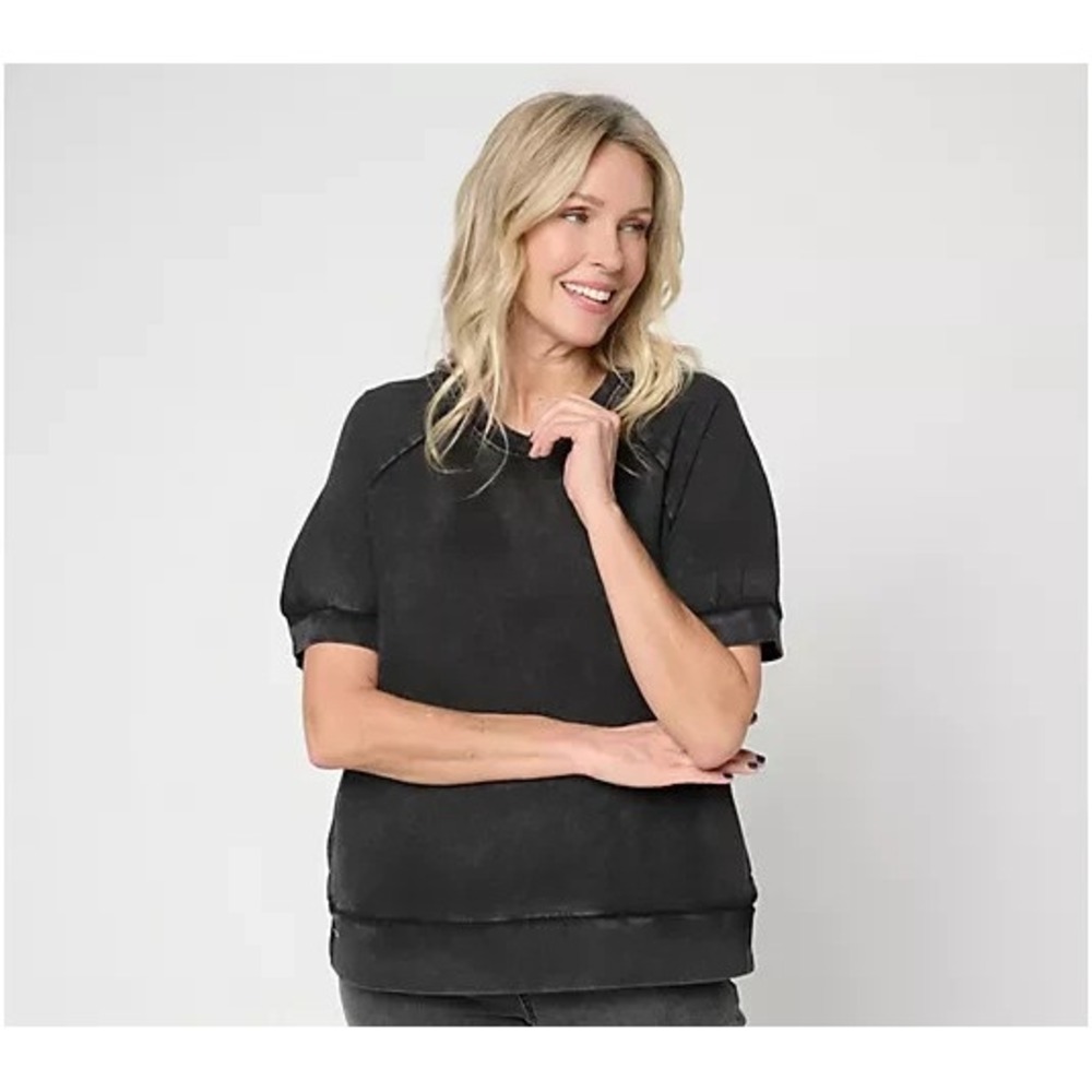 LOGO Lounge by Lori Goldstein Overdye Short Sleeve Sweatshirt Phantom Large